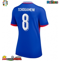 Camisa de Futebol França Aurelien Tchouameni #8 Equipamento Principal Mulheres Europeu 2024 Manga Curta